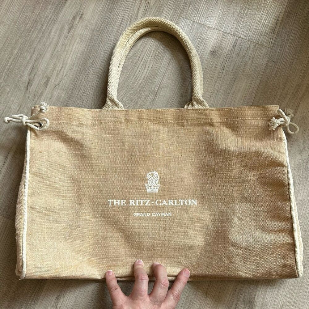 The Ritz-Carlton Grand Cayman Tropical Beach Tote Bag Natural Woven Material